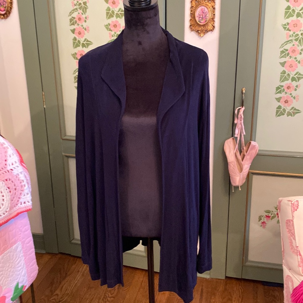 CHICO’S TRAVELERS LONG SLEEVE NAVY OPEN FRONT JACKET Size 3